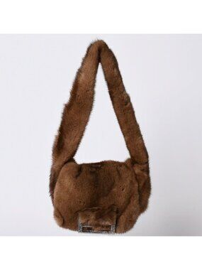 Fendi Bag Fur Leather Brown Silver